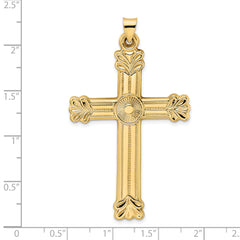14k Polished and Textured Circle Center Cross Pendant