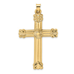 14k Polished and Textured Circle Center Cross Pendant