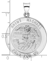 14k White Gold Polished and Satin Hollow St Michael Medal Pendant