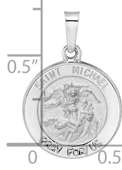 14k White Gold Polished and Satin Hollow St Michael Medal Pendant