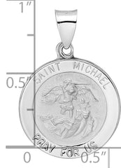 14k White Gold Polished and Satin Hollow St Michael Medal Pendant