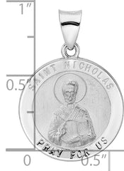 14k White Gold Polished and Satin Hollow St Nicholas Medal Pendant