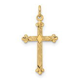 14k Polished and Textured Solid Diamond Shape Cross Pendant