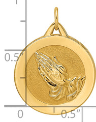 14k Polished and Satin Solid Praying Hands Disc Pendant