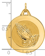 14k Polished and Satin Solid Praying Hands Disc Pendant