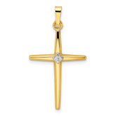 14k Two-tone Polished Solid Diamond Shape Center Cross Pendant
