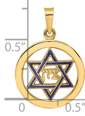 14k Polished and Enameled Solid Star of David Pendant
