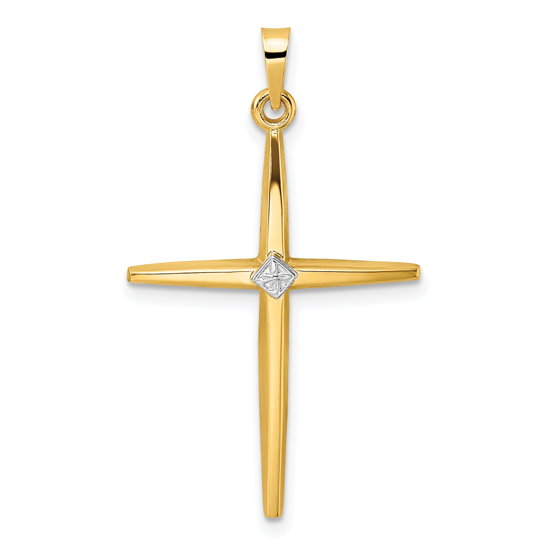 14k Two-tone Polished Solid Diamond Shape Center Cross Pendant