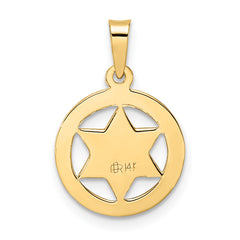 14k Polished and Textured Solid Star of David in Frame Pendant