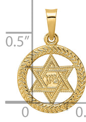 14k Polished and Textured Solid Star of David in Frame Pendant