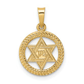 14k Polished and Textured Solid Star of David in Frame Pendant