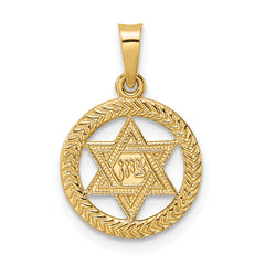 14k Polished and Textured Solid Star of David in Frame Pendant