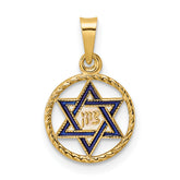 14k Polished Solid Enameled Star of David in Frame Pendant
