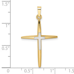 14k Two-tone Polished Solid Double Cross Pendant