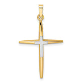 14k Two-tone Polished Solid Double Cross Pendant