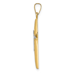 14k Two-tone Polished Solid Double Cross Pendant