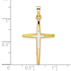 14k Two-tone Polished Solid Double Cross Pendant