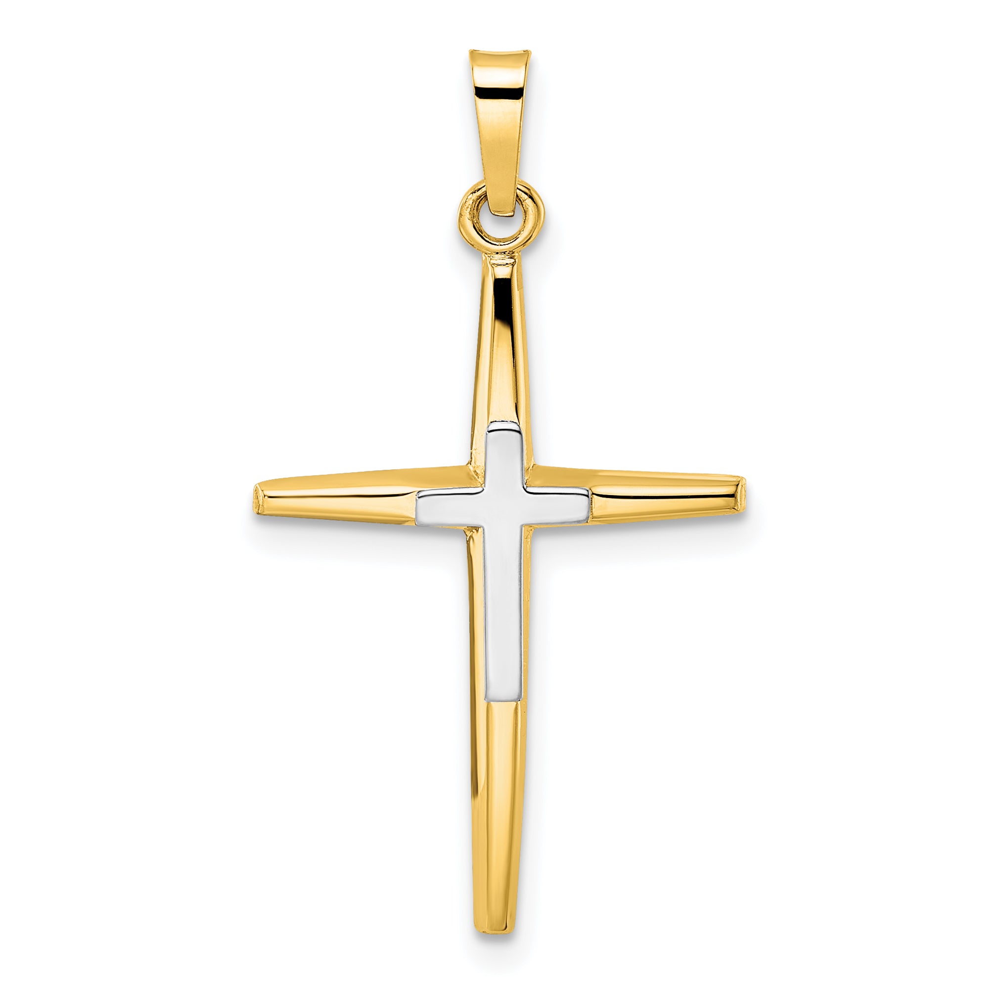 14k Two-tone Polished Solid Double Cross Pendant
