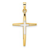 14k Two-tone Polished Solid Double Cross Pendant