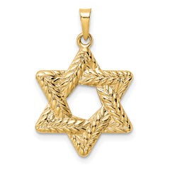 14k Polished and Textured Solid Star of David Pendant