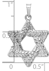 14k White Gold Polished and Textured Solid Star of David Pendant