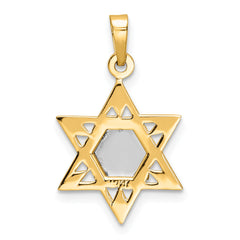 14k Two-tone Polished Solid Star and Torah Pendant