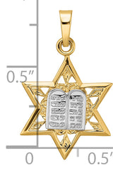 14k Two-tone Polished Solid Star and Torah Pendant