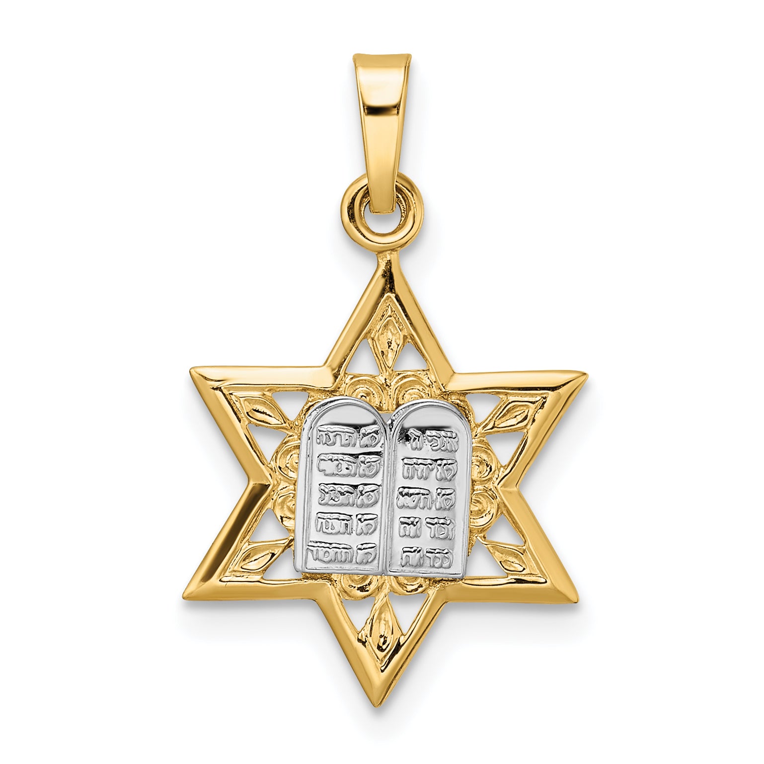 14k Two-tone Polished Solid Star and Torah Pendant