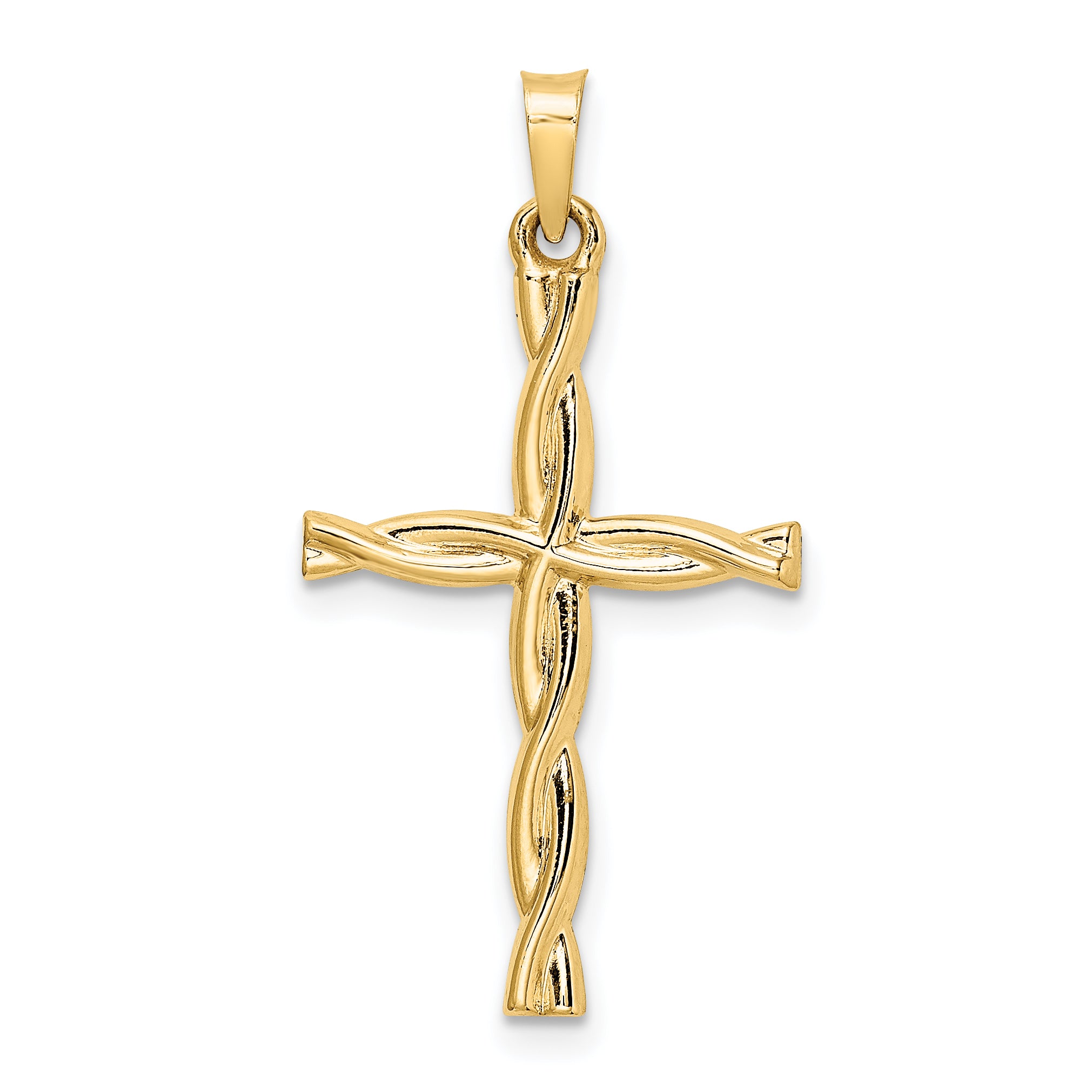 14k Polished Hollow Twisted Cross Pendant