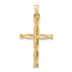 14k Polished Hollow Twisted Cross Pendant