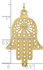 14k Polished Solid Filigree Hamsa Pendant