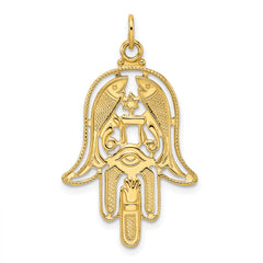 14k Polished & Textured Solid Hamsa Pendant