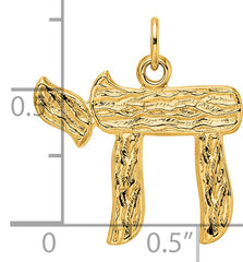 14k Polished and Textured Solid Chai Symbol Pendant