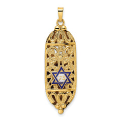 14k Polished Mezuzah Enameled Star Pendant