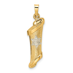 14k Two-tone Polished and Textured Hollow Mezuzah Pendant