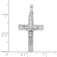14k White Gold Polished Solid Striped Crucifix Pendant