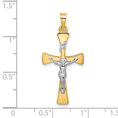 14k Two-tone Polished Hollow INRI Crucifix Cross Pendant