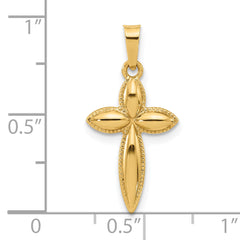 14k Polished and Beaded Hollow Edge Passion Cross Pendant
