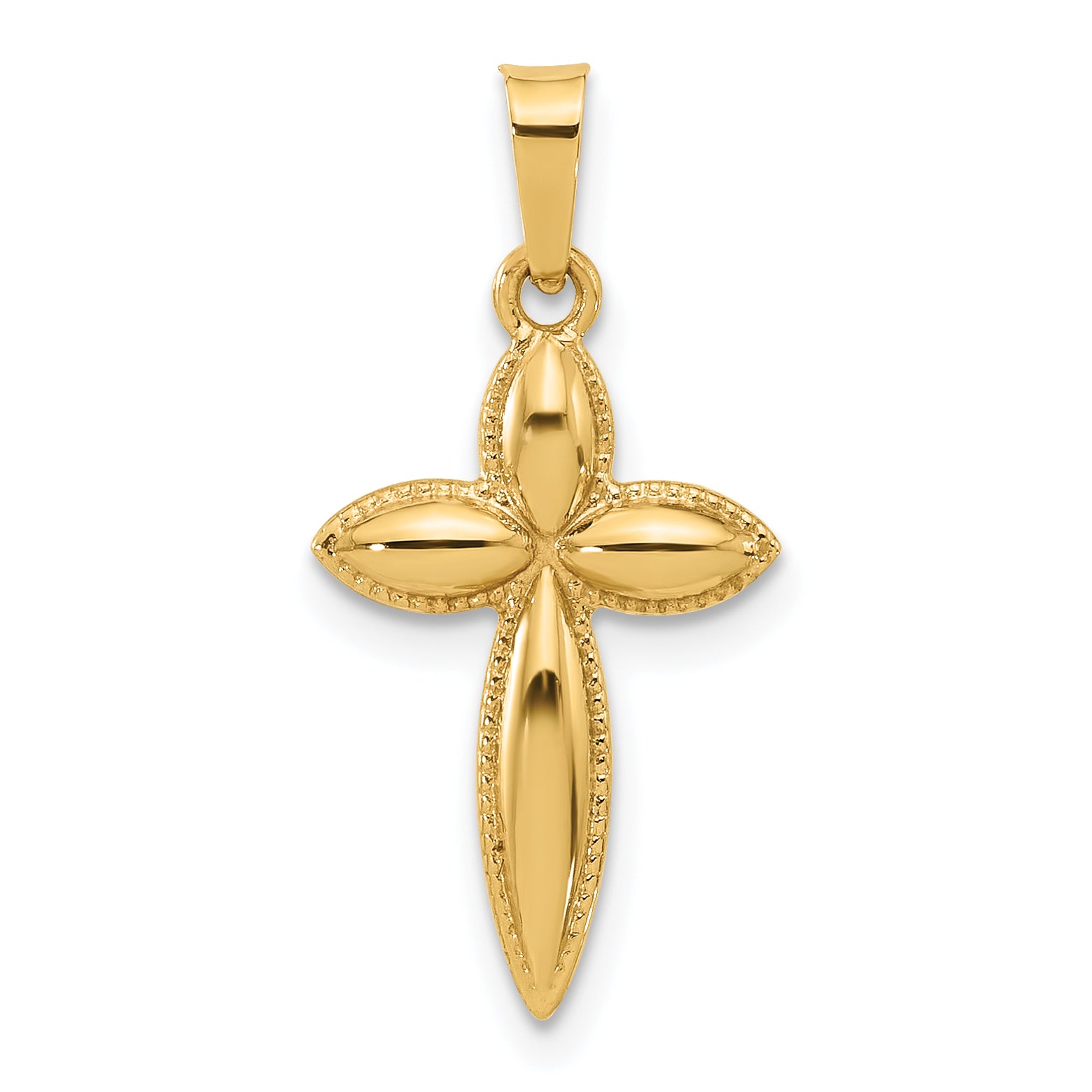 14k Polished and Beaded Hollow Edge Passion Cross Pendant