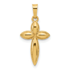14k Polished and Beaded Hollow Edge Passion Cross Pendant