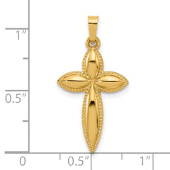 14k Polished and Beaded Hollow Edge Passion Cross Pendant
