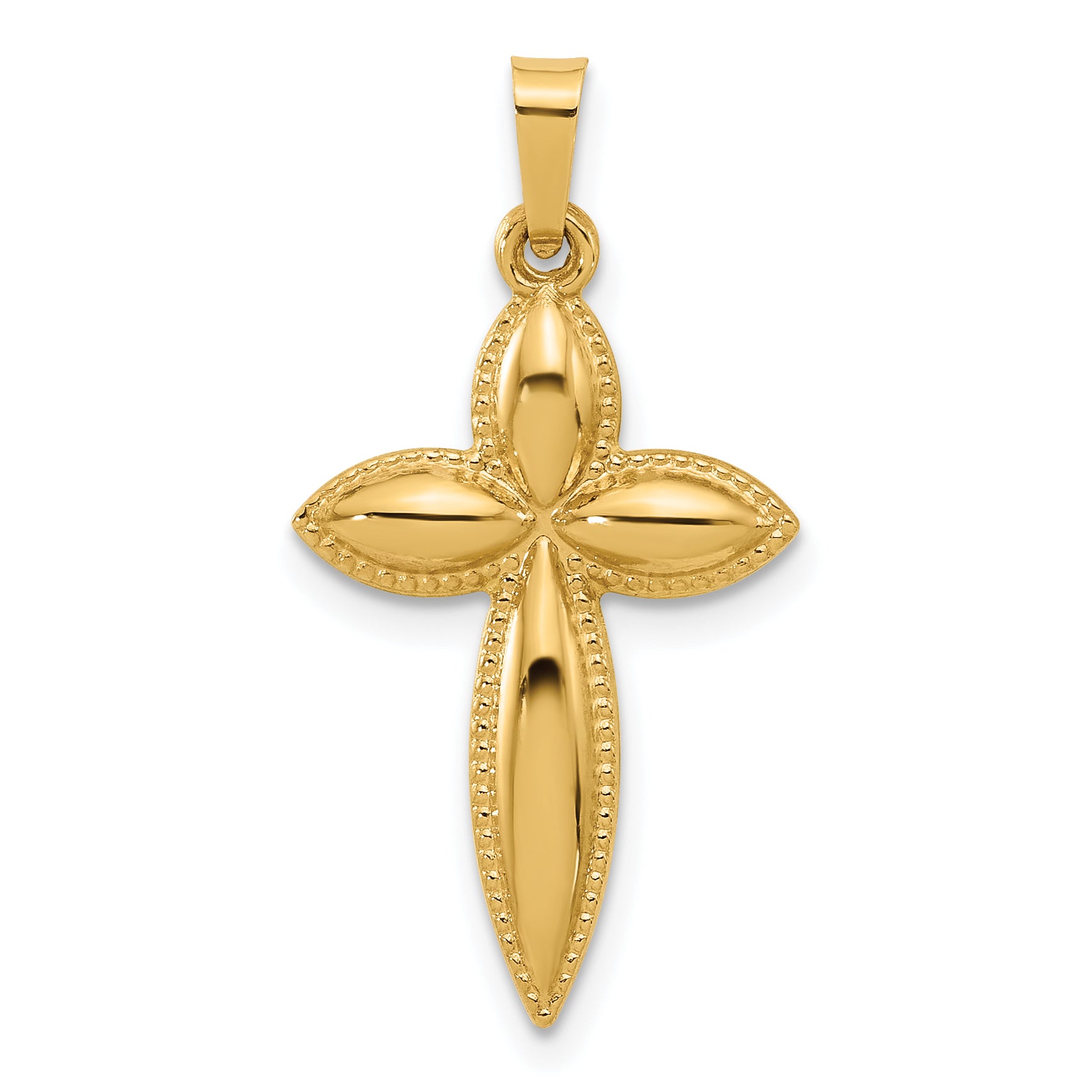14k Polished and Beaded Hollow Edge Passion Cross Pendant