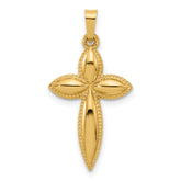 14k Polished and Beaded Hollow Edge Passion Cross Pendant