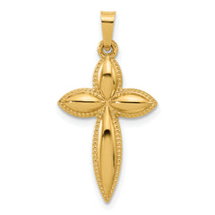 14k Polished and Beaded Hollow Edge Passion Cross Pendant