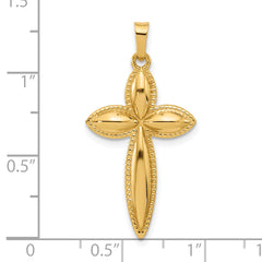 14k Polished and Beaded Hollow Edge Passion Cross Pendant