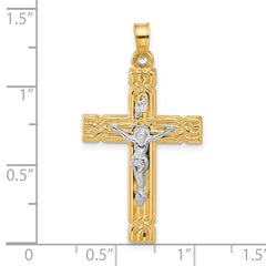 14k Two-Tone Hollow INRI Crucifix Pendent