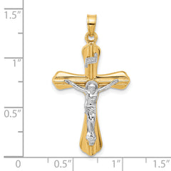 14k Two-Tone Grooved Hollow INRI Crucifix Pendent