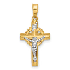 14k Two-Tone Hollow INRI Crucifix Pendent