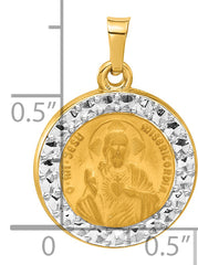 14K and White Rhodium Hollow Sacred Heart of Jesus Medal