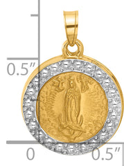 14k and Rhodium Hollow Lady of Guadalupe Pendant